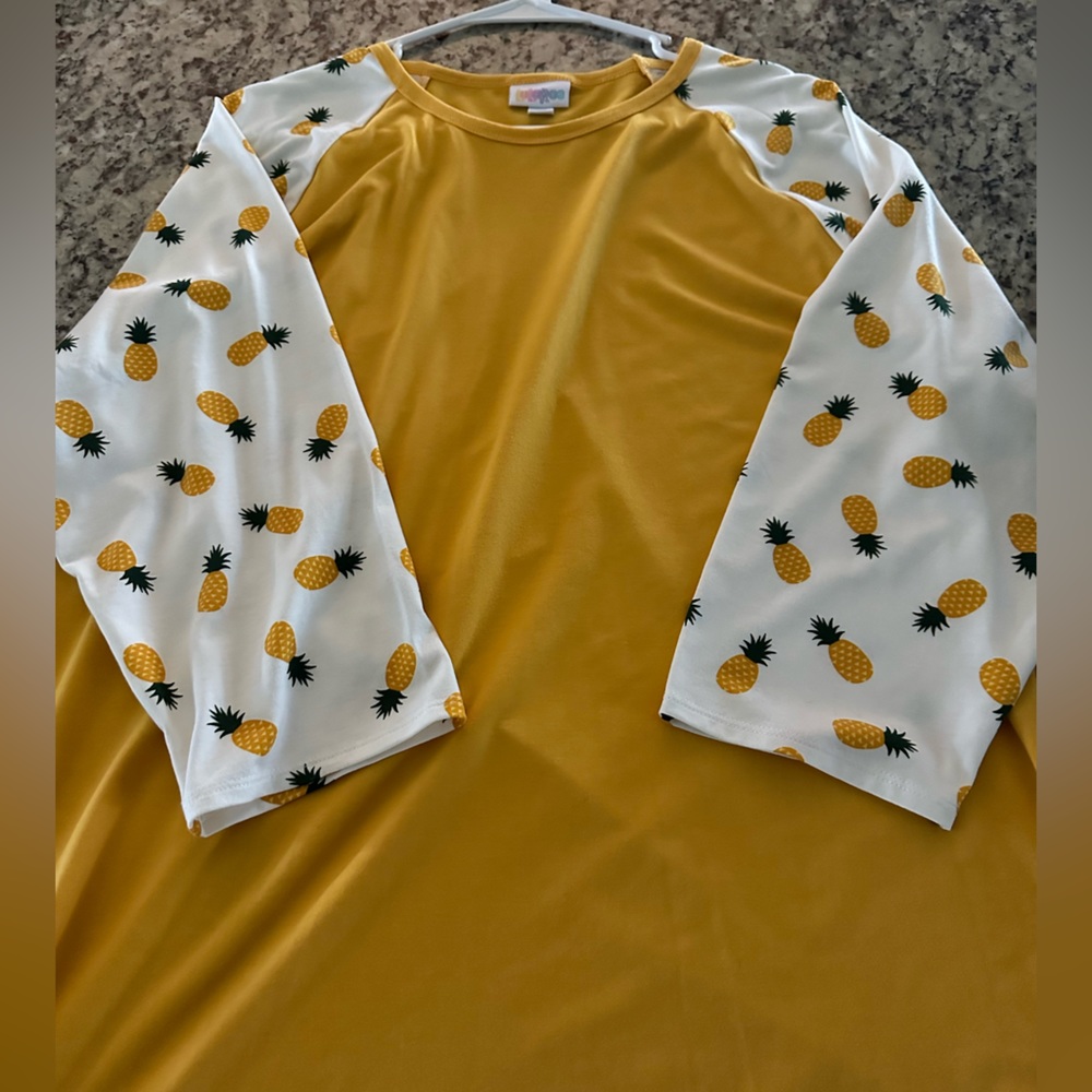 Lularoe Randy with pineapple printed sleeves